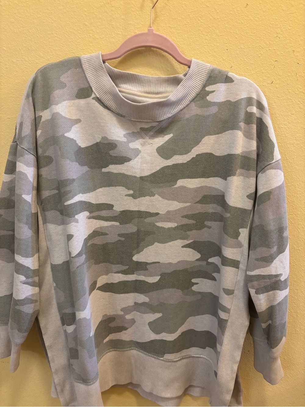 Camo Crewneck Sweater in Sage & Cream